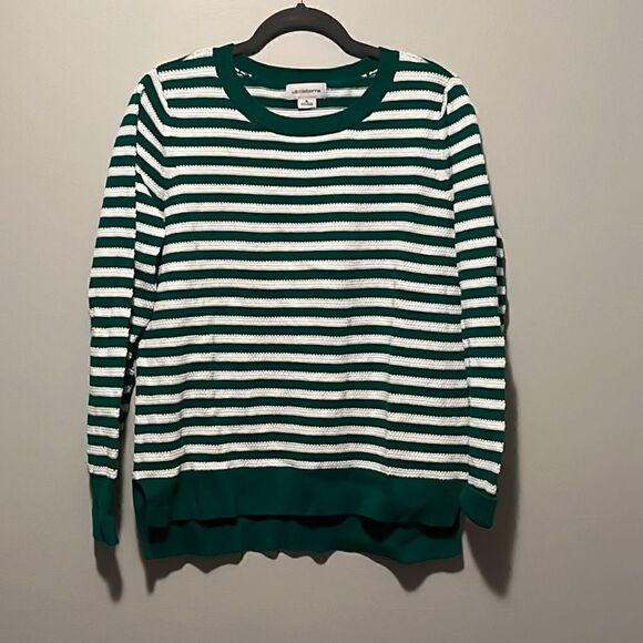 Women's Liz Claiborne Green Stripped Sweater - Picture 1 of 5
